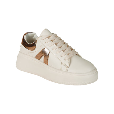 Tenis para Dama Color Blanco con Detalles en Oro Rosa - Modelo 1176