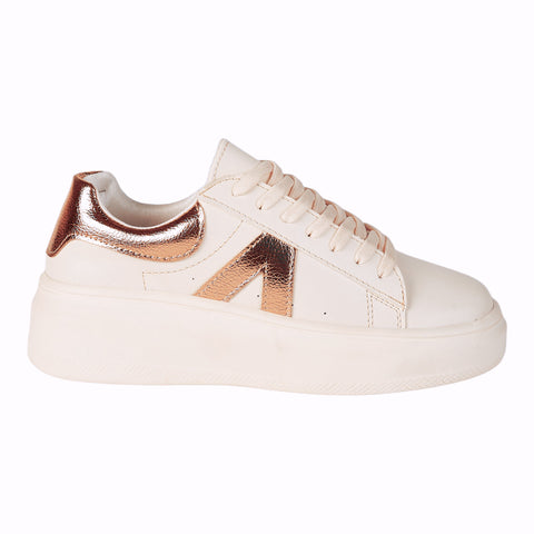 Tenis para Dama Color Blanco con Detalles en Oro Rosa - Modelo 1176