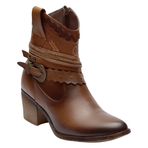 Botín Color Camel Vaquero Para Mujer Bella Shoes 0858