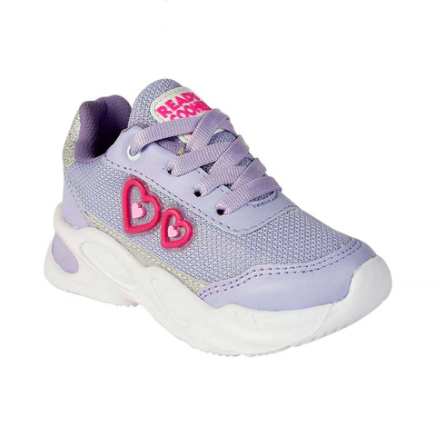 Tenis Casual para Niña - Modelo 0063 en Lila con Corazones.
