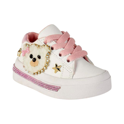 Tenis para Niña Modelo 0990 con Diseño de Osito y Detalles Dorados