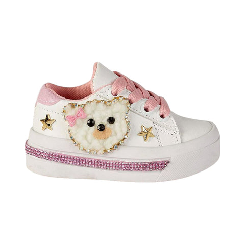 Tenis para Niña Modelo 0990 con Diseño de Osito y Detalles Dorados
