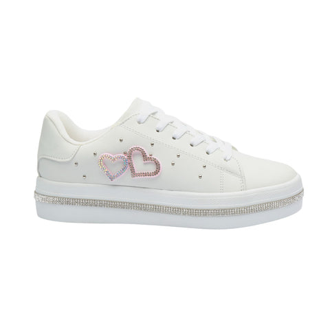 Tenis Casual para Dama en Color Blanco con Detalles de Corazones y Brillantes – Estilo y Glamour en Cada Paso 1325