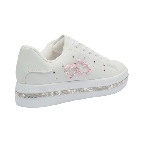 Tenis Casual para Dama en Color Blanco con Detalles de Corazones y Brillantes – Estilo y Glamour en Cada Paso 1325