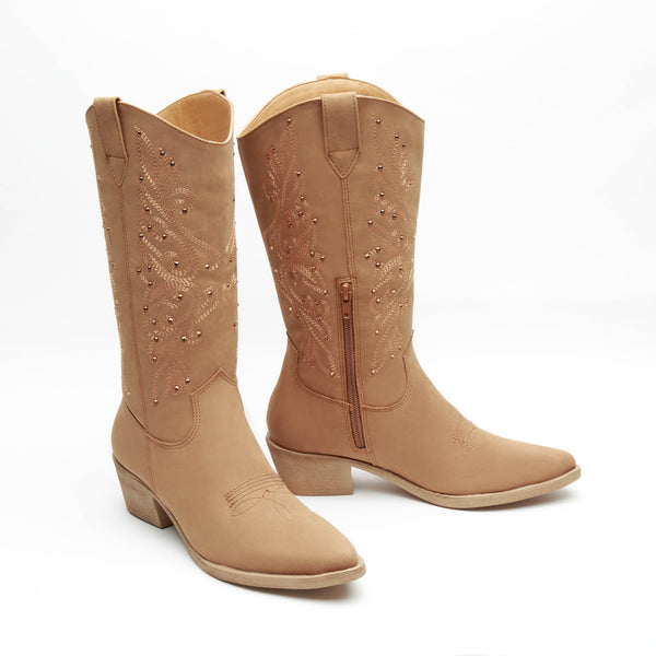 Botas Vaqueras Nobuck En Color Tan Para Mujer 1845 O-i