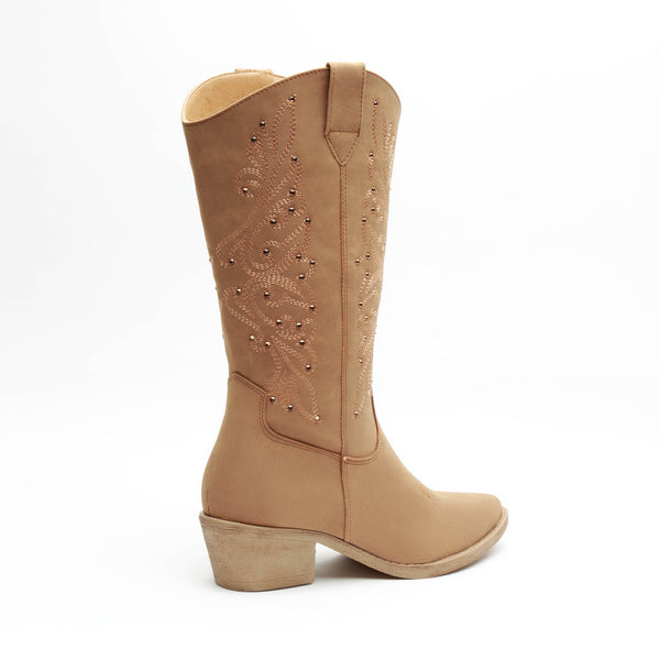 Botas Vaqueras Nobuck En Color Tan Para Mujer 1845 O-i