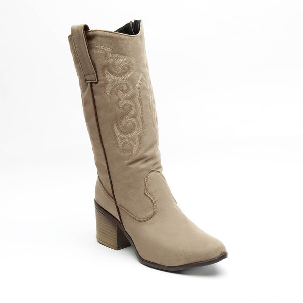 Bota Alta Vaquera Color Nutria De Gamuza Para Mujer 3000 O-i