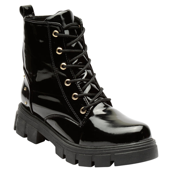 Bota Casual Negro Charol Para Mujer Bella Shoes 0413 O-i