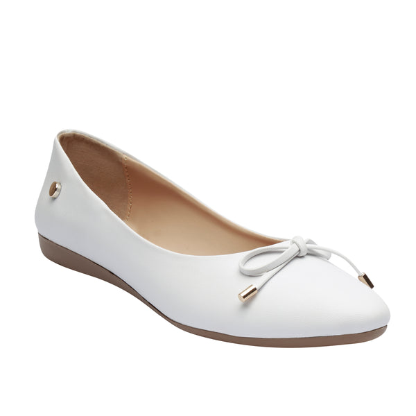 Elegante Balerina para Dama Modelo VRM-501 en Charol Negro con Detalle de Lazo Y Blanco