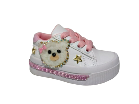 Tenis para Niña Modelo 0988 con Diseño de Osito y Detalles Dorados
