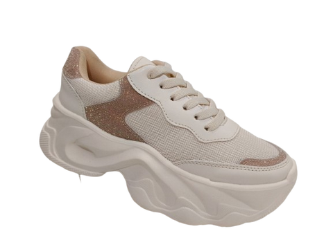 Tenis para Dama Color Blanco Plata con Detalles Brillantes - Modelo S360