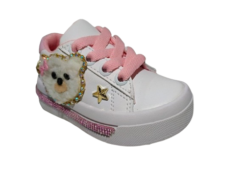 Tenis para Niña Modelo 0988 con Diseño de Osito y Detalles Dorados