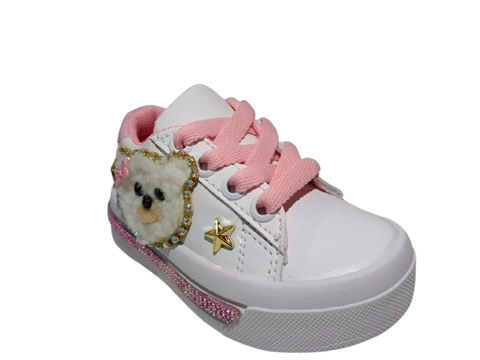 Tenis para Niña Modelo 0988 con Diseño de Osito y Detalles Dorados