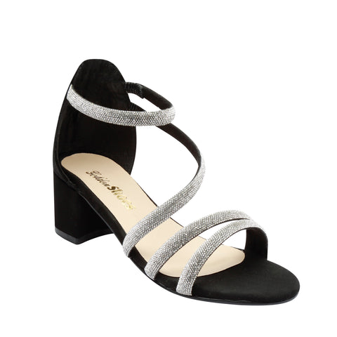 Zpatilla Elegante con Tiras Brillantes y Tacón Medio - Modelo 0671