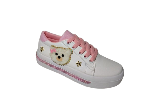 Tenis para Niña Modelo 0990 con Diseño de Osito y Detalles Dorados