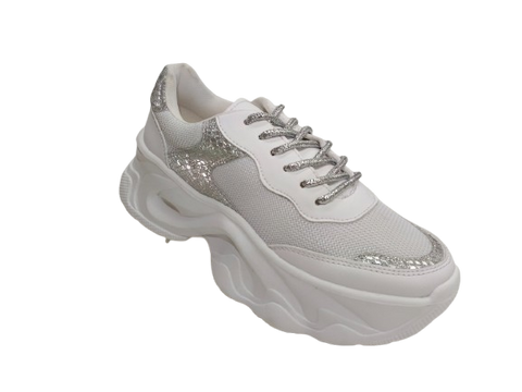 Tenis para Dama Color Blanco Plata con Detalles Brillantes - Modelo S360