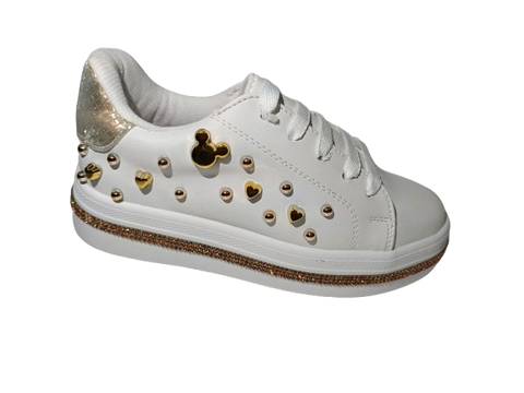 Tenis de Niña Modelo 1361 con Detalles Dorados y Brillantes