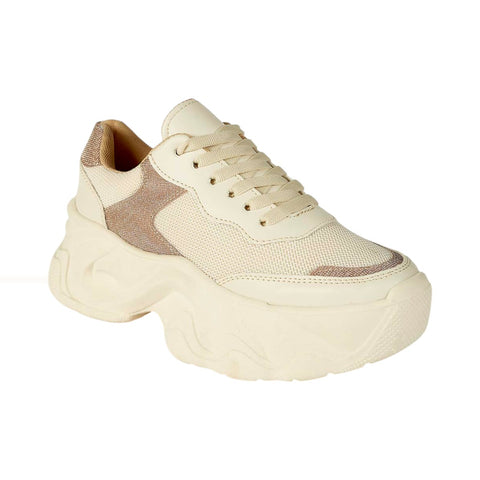 Tenis para Dama Color Blanco Plata con Detalles Brillantes - Modelo S360