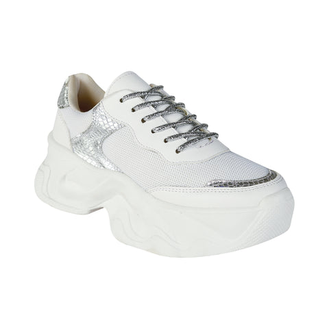 Tenis para Dama Color Blanco Plata con Detalles Brillantes - Modelo S360
