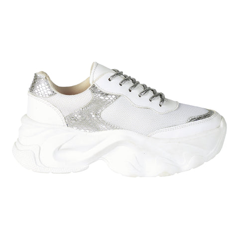 Tenis para Dama Color Blanco Plata con Detalles Brillantes - Modelo S360