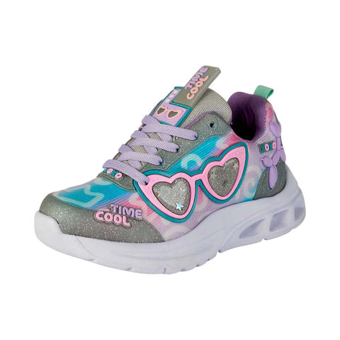 Tenis para Niña Modelo TIME 2432-4 con Diseño de Gafas de Corazón y Colores Pastel