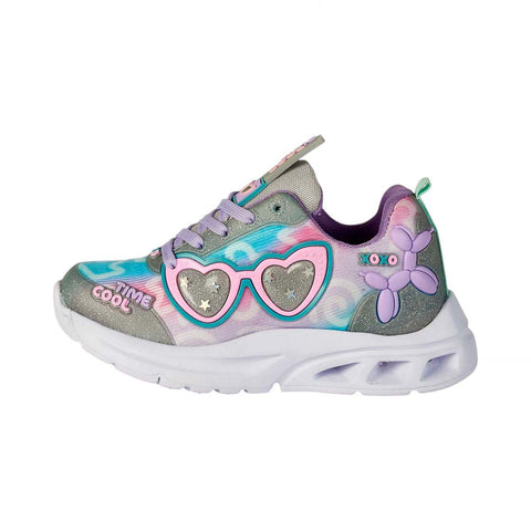 Tenis para Niña Modelo TIME 2432-4 con Diseño de Gafas de Corazón y Colores Pastel
