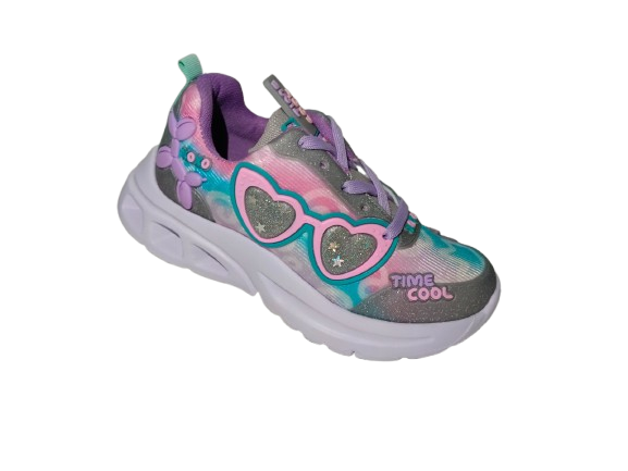Tenis para Niña Modelo TIME 2432-4 con Diseño de Gafas de Corazón y Colores Pastel